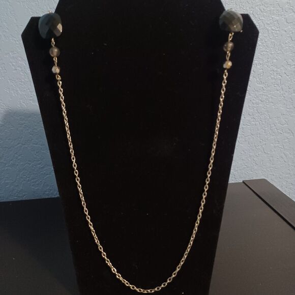 Silver-Toned Chain with Black, Silver, Gray Beads, 32" - Picture 2 of 2